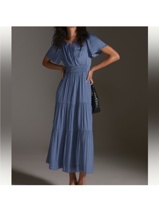 Anthropologie Dresses & Skirts - Anthropologie Dusty Blue Somerset Tiered Smocked-Waist Maxi Dress